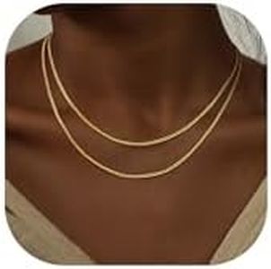 NECOCY 14K Gold Flat Curb Chain Necklace Thin Necklace Chain Sets Dainty Layered Necklaces Non Tarnish Necklaces Charm Stacking Necklaces Fashion Choker Jewelry Set for Women