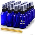 CULINAIRE 2oz Glass Spray Bottles for Essential Oils with Gold Pen Marker, Small Fine Mist Spray Bottle, Refillable, for Hair Spray, Essential Oils, Colognes, and Hand Sanitizers, Blue, Pack of 24