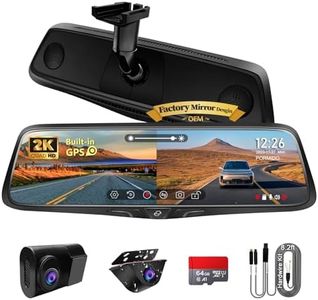 PORMIDO OEM 2K Rear View Mirror Camera,10" Mirror Dash Cam with Detached Front Backup Camera, Smart Full Touchscreen Rearview WDR Dashcam with Built-in GPS,64GB Card,Parking Monitor,Night Vision