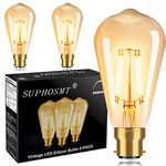 SUPHOSMT Vintage Edison Light Bulbs,B22 Dimmable LED Bulb Bayonet Cap Filament Bulbs,ST64 Amber Glass CRI 90+ Decorative Bulbs,No Flicker Retro Bayonet Bulbs,4W(40W Equivalent) Warm White 2700K-3PACK