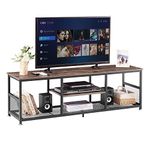 VECELO Industrial TV Stand for Televisions up to 65 Inch, 55" Entertainment Center with Open Storage Shelves for Living Room/Bedroom, 3 Tiers Media Console Table with Metal Frame, Brown, 55 Inches