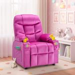 SNUGWAY Donut Larger Kids Reclining Chair Velvet Fabric Recliner Sofa Push Back Children Ages 3-12 with Dual Cup Holders and 4 Pockets