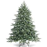 Goplus 6FT Artificial Christmas Tree, Unlit Hinged Xmas Spruce Tree w/ 892 Mixed PE & PVC Branch Tips, Metal Stand, Wintry Indoor Decoration for Holiday Festival