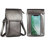 Touch Screen Purse Leather Touchscreen Cell Phone Crossbody Wallet Bags with Back Clear Window for Women (Touchscreen-Metallic Pewter)