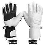 KUTOOK Snow Gloves Men with HIPORA Waterproof Membrane Goat Leather Palm 3M Thinsulate Insulation White Medium