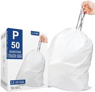 Code P (50 Count) 13-16 Gallon Heavy Duty Drawstring Plastic Trash Bags Compatible with simplehuman Code P | 1.2 Mil | White| 13-16 Gallon/50-60 Liter