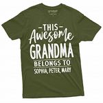 Womens Customizable Grandma Mom T-Shirt This Nana Mother Belongs Your Names Custom Tee, Grandma - Military Green, X-Large