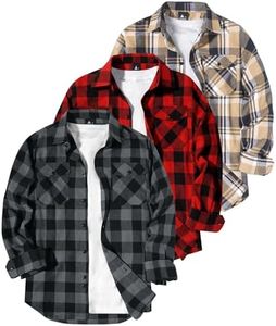 GEEK LIGHTING 3 Pack Flannel Shirt for Men Western Shirts Casual Button Down Shirt Long Sleeve Plaid Shirts with 2 Pockets