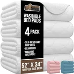 GORILLA GRIP Washable Underpads, 52x34 4 Pack Waterproof Reusable Heavy Absorbency Incontinence Bed Pads, Leak Proof Toddler Mattress Pad, Slip Resistant for Bedwetting, Adults and Kids, White