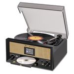 9-in-1 CD and Vinyl Player Bluetooth Record Player, 3-Speed Turntable, CD Player, FM & DAB Radio, USB Playback/Recording, AUX in, RCA Line Out & Headphone Jack for Home Decor Music Center
