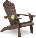 Upstreman Home Plastic Adirondack Chair Set of 1, Outdoor Fire Pit Chair with Cup Holder, Adirondack Patio Chair Weather Resistant for Outside, Porch, Lawn, Garden- A1, Coffee