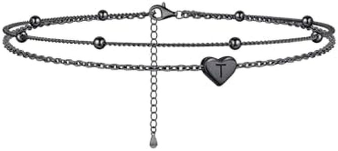 ChicSilver Anklet Bracelets for Women Black Ankle Bracelets Layered Beaded Anklets for Women Hypoallergenic Heart Anklet With Initials Summer Beach Anklets