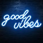 Good Vibes Neon Sign for Bedroom Wall Decor，Powered by USB Neon Light, Ice Blue Color,16.1"x8.3"x0.6"