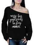 Awkward Styles Off Shoulder Mom Sweatshirt Messy Bun Tired Best Mom Gifts for Her Black M