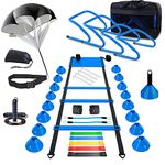 Speed Agility Training Equipment, Football Training Equipment Includes 20FT Agility Ladder,4 Adjustable Agility Hurdles, 16 Football Cones, Parachute, for Training Soccer Basketball Athletes