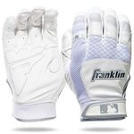 Franklin Sports Youth MLB Shok-Sorb X Batting Gloves, Youth Large, Pair, White/Chrome