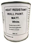 1 x 500ml Matt White Heat Resistant Wall Paint. Wood Burner Stove Alcove. Brick, Concrete, Plaster, Cement Board, Rendering, Metal, Timber etc.