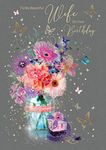 Wife Birthday Card Stylish Female Birthday Greeting Card - from the Gorgeous Grace Range - Glitter & Foil Finished with Gold Envelope