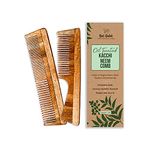 Nat Habit Kacchi Neem Wooden Comb, Soaked In 17 Herbs, Neem & Sesame Oil For Multi-Actions Detangling, Frizz Control & Shine (Dual Tooth & Fine Tooth) Combo Pack of 2