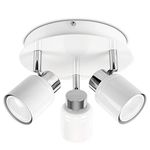 MiniSun Modern Chrome & White Adjustable 3 Way Round Plate Ceiling Spotlight - IP44 Rated - Complete with 3 x 5W GU10 Warm White LED Bulbs