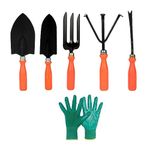 Kraft Seeds by 10CLUB Gardening Hand Tools Set - 6 Pieces (Hand Cultivator, Hand Fork, Big Hand Trowel, Small Hand Trowel, Hand Weeder, Garden Hand Gloves) | Home Gardening Tools for Plants and Soil