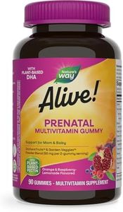 Nature's Way Alive!® Prenatal Gummy Multivitamin with DHA, Fruit and Veggie Blend (50mg per serving), Full B Vitamin Complex, Gluten Free, Made with Pectin, 90 Gummies