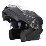 Woljay Flip Up Helmet Motorcycle Full Face Helmets Racing Off Road Street Bike Helmet (XXL, Matte Black)