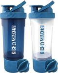 KICHLY Set of 2 Classic Protein Shaker Bottle (700 ml) with Protein Shaker Ball - Non-Leak Cap with Container for Protein Shakes – Perfect Fitness & Workout Partner (Navy & Clear, Pack of 2)