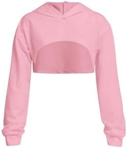 OYOANGLE Girl's Long Sleeve Drop Shoulder High Low Asymmetrical Hem Crop Hoodie Top Pink 10Y
