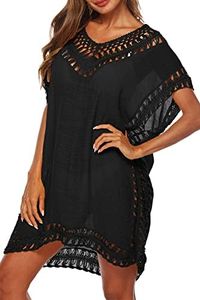 Walant Robe de Plage pour Femmes V-Cou Bikini Cache-Maillots Taille Unique Coton mélangé Dentelle Chemise Robe Couvrir Beach Maillots de Bain Cover Up