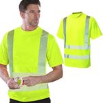 Vasego Hi Vis T Shirt for Men - Safety Work Reflective Tape Polo Shirt - Short Sleeve Mock Collar Polyester High Viz Visibility Workwear - EN20471 Class 2 Certified - Available (S-4XL) (M, Yellow)