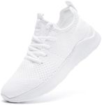 WOHHHW Women Walking Shoes Ladies Running Sneakers Breathable Mesh Sports Shoes Casual Lightweight Gym Lace up Sneakers Fitness Athletic Slip On Comfortable White US Size 9