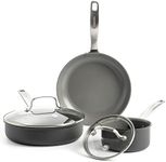 GreenPan Chatham Hard Anodized Healthy Ceramic Nonstick 5 Piece Cookware Pots and Pans Set, Saute, Saucepan, Lids, Stainless Steel Handles, PFAS-Free, Dishwasher Safe, Oven Safe, Gray