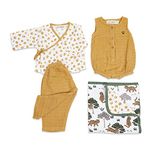 Masilo 100% Organic Cotton Muslin Snuggle Gift Set for New Born Boys and Girls-Baby Romper/Kimono Lounge Set/Stroller Blanket (70 x 70cm)-0-6 Months-Tiger