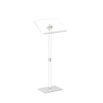 HMYHUM Small Acrylic Podium Stand, Angle Adjustable, 17.7" L x 13" W x 42.3" H, Modern Lecterns & Pulpits for Classroom, Concert, Church, Speech, Easy Assembly, Metal Base, Clear