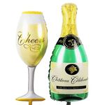 Propsicle Bachelorette Foil Champagne Bottle Wine Glass Balloon Pack of 2, 36" Inch Birthday Party Decoration Item