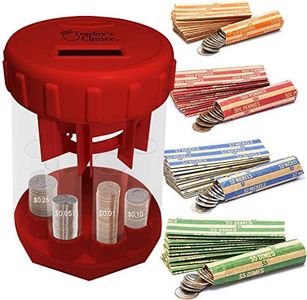 Teacher's Choice LED Light Up Digital Coin Sorter Automatic Coin Counter - 2023 Version - Automatically Sorts U.S. Coins into Individual Tubes and Keeps Digital Count, with 20 Coin Wrappers (Red)