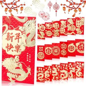 Kalolary 36 sobres rojos chinos Hong Bao Lucky Money Sobres, diseño de dragón chino de Año Nuevo, bolsillos rojos para Año Nuevo, festival de primavera, cumpleaños