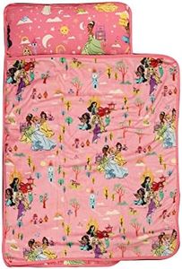 Disney Princess Toddler Naptime Blanket with Attached Removable Pillow, 44”x20” Kids Super Soft Rest Nap Mat, Rollup and Close with Straps & Carry Handle for Preschool, Daycare and Sleepovers
