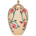 White Cremation Urn with Colorful Flowers - Funeral Urns Human Ashes - Brass Metal - Suitable for Cemetery Burial or Niche - Large Size fits Remains of Adults up to 200 lbs - Fleur