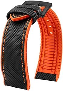 Strapseeker Theo Hybrid Nylon & FKM Rubber Performance Watch Band - Replacement Watch Bands Quality Waterproof - Watch Straps for Men & Women - Deployment Clasp Pin Buckle - Compatible with Most Watches - 22mm, 24mm (20mm, Black with Orange, Black Pin)