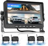 2024 CAMECHO Wireless RV Backup Camera Set 4 Split Cameras Set, Video Recording 7 Inch LCD Monitor DVR, Wide Angle, IP68 Waterproof, 18IR Night Vision for Truck/Trailer/Bus/Car 12V-35V