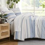 Southshore Fine Living, Inc. 3-Piece Oversized King Size Comforter Set, Down Alternative Blue and White Comforter with Matching Shams, Striped Bedspread for King or Cal King Beds, Coastal Stripes Blue