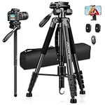 JOILCAN 73" Camera Tripod, Aluminum DSLR Monopod tripod with remote and Detachable Pan Head, Lightweight Travel Tripod for Canon/Nikon With Carry Bag, Max Load 14LB