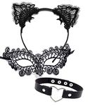 OLYPHAN Cat Woman Costume for Women. Black Cat Costume Accessories for Halloween with Lace Mask, Lace Ears & Heart Choker