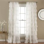 Dekor World 2 Pieces White Cotton Sheer Ultimate Ruffle Collection Rod Pocket Curtain Set (Door Curtain: 110x215 cm or 4x7 Feet or 42x84 Inches) for Bedroom and Living Room