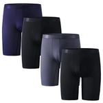 Nuofengkudu Mens Mesh Large Underwear Anti Chafing Cool Long Leg Boxer Briefs Ice Silk Soft Bulge Support Stretch Breathable Moisture Wicking Quick Dry Male Underpants 4 Pack-2 Black/Blue/Grey 4XL