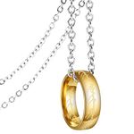 ZKBKJSPZJB Engraved Gold Plated Stainless Steel Ring Pendant Chain Necklace, Stainless Steel, stainless steel