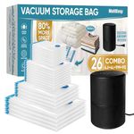 MattEasy Polyethylene Vacuum Storage Bags With Electric Pump, 26 Pack (4 Jumbo/4 Large/9 Medium/9 Small, Space Saver Sealed For Clothes, Comforters, Blankets, Bedding, Pump Black, White)