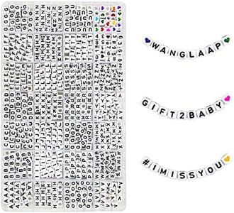 WangLaap 1120Pcs Square Acrylic 6x6mm Alphabet A-Z Letters Beads with Numbers Colorful Hearts Cube Beads for Phone Lanyard Bracelets Necklaces(